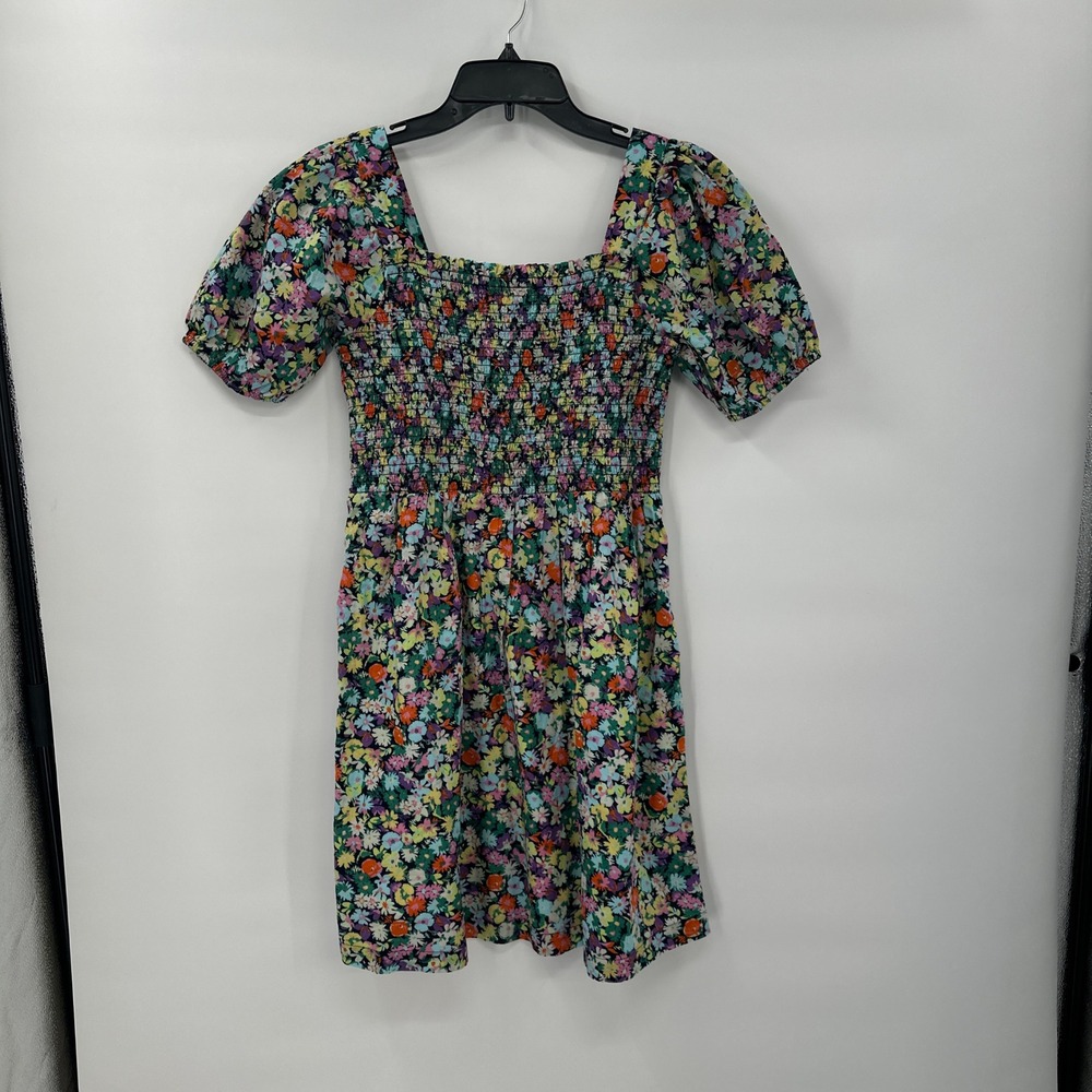 New Floral Smocked Puff Sleeve Dress Girls XXL 14 Gap Square‎ Neck Multi-Color